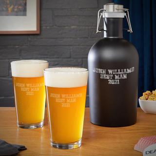 Personalized Beer Growler and Pint Glasses Set