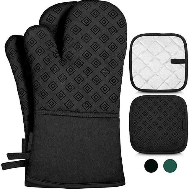 Oven Mitts and Pot Holders Kitchen: 500° Heat Resistant Oven Gloves Silicone Ovenmitts Hotpads Set - Quilted Long Kitchen Mittens Potholders Washable Mits Hot Pads Flexibility for Baking
