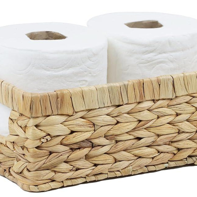 Wicker Baskets, Baskets for Organizing, Rattan Woven Basket for Storage, Organizer Bins with Built-in Handles, Storage Basket for Shelves (Water Hyacinth, Small)