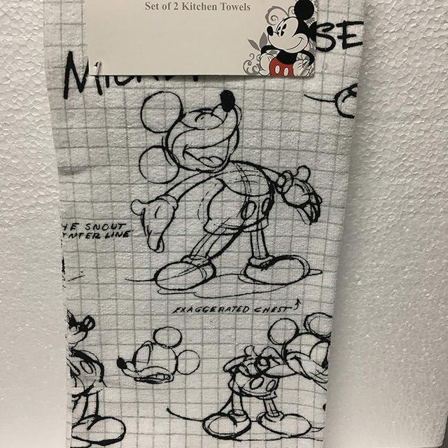 Disney Mickey Mouse Sketchbook Kitchen Towel 2 pc Set - Black/White
