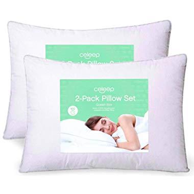 Celeep 2-Pack Queen Bed Pillows for Sleeping - 20 x 26 Inches Pillow - 900GSM Ultra Soft Sand Washed Cover, Sleeping Pillows with Lofty Microfiber Filling