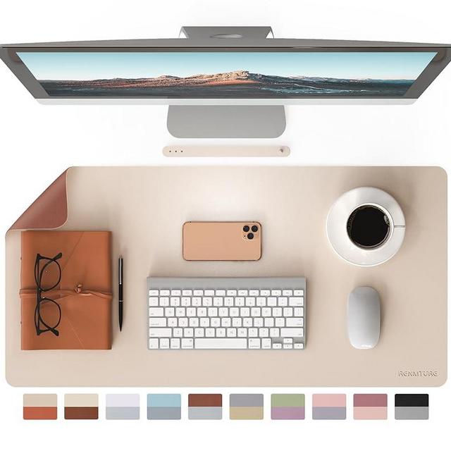 RENMTURE Double-Sided Two-Tone Faux Leather Desk mat Desktop Organization and Accessories Home and Office Large Mouse pad Game and Work (Beige/Brown, 32"x16")