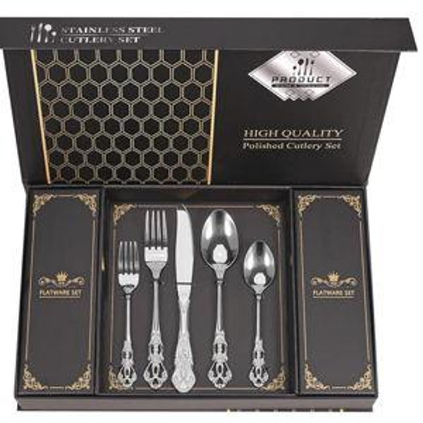 Retro Royal Silverware Set With Gift Box, 60-Pieces Cutlery Set Utensils Stainless Steel Flatware For 12 MIKIWAY Kitchen Tableware Set For Gifts Festive, Dishwasher Safe, Mirror Polishing