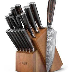 Yatoshi Professional Kitchen Knife Set, 15 Pieces, High Carbon Stainless Steel, Ergonomic Handle