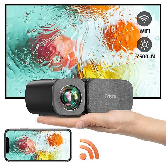 Tkisko Mini Projector,7500L WiFi Portable Outdoor Projector, HD 1080P 250" Supported, Dust-Proof Small Movie Projector for Home/Outside/Gaming/Camping Phone/Laptops/TV Stick/Roku/Switch