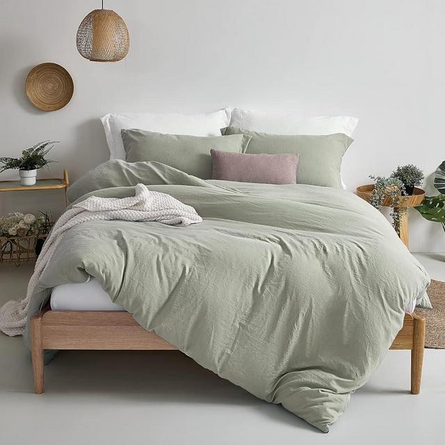 MILDLY Duvet Cover Set Mist Sage - 100% Washed Microfiber Super Soft Comforter Cover Set California King Size Breathable & Lightweight Bedding Set 3 Pieces