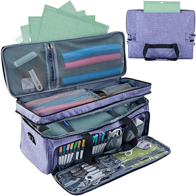 NICOGENA Double Layer Carrying Case with Mat Pocket for Cricut Maker 4, Explore 4, Multi Large Front Compartments for Tools, Accessories and Supplies, Purple
