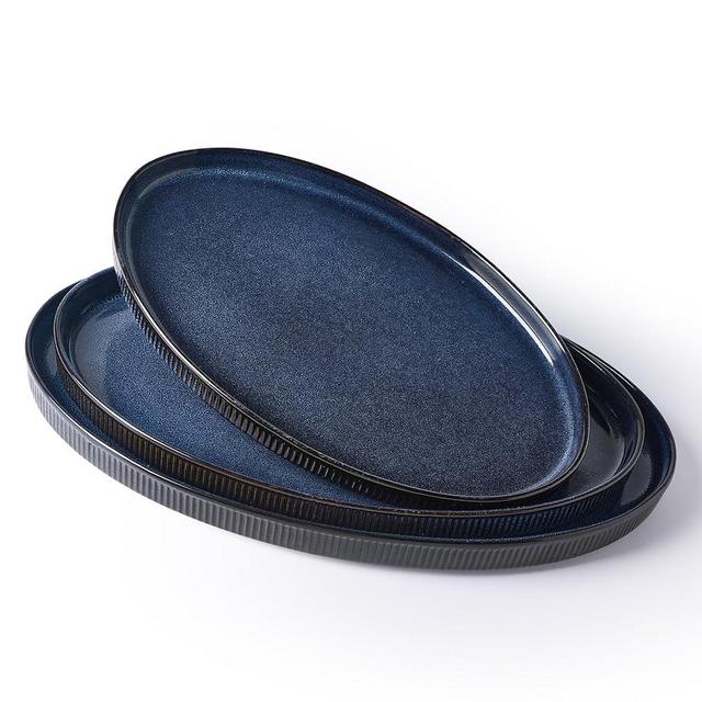 famiware Serving Platter, 16/14.6/12.9 Inch Serving Dishes for Entertaining, Party Serving Trays for Food, Buffet Oval Platters for Food, Large Plates for Bread Turkey Cheese Appetizer, Nebulas Blue