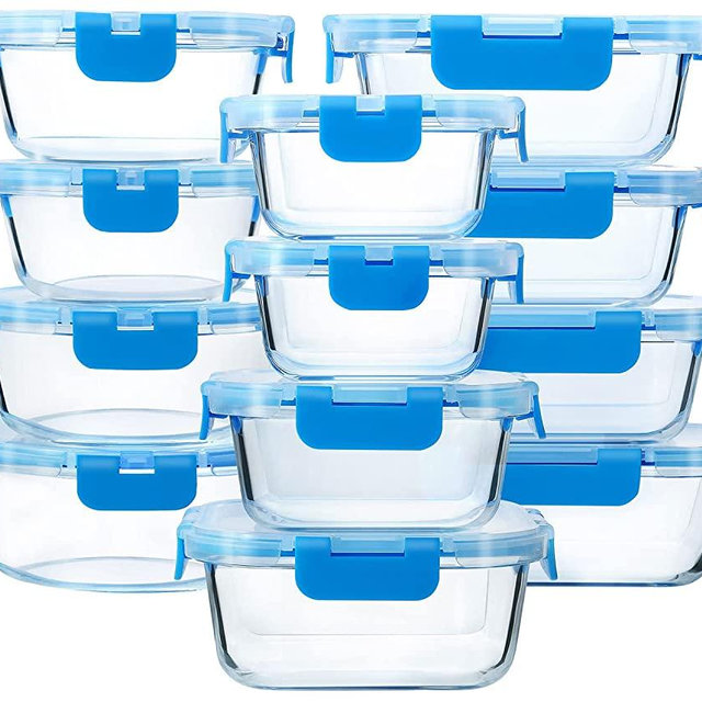 24-Piece Blue Glass Food Storage Containers with Upgraded Snap Locking Lids,Glass Meal Prep Containers Set - Airtight Lunch Containers, Microwave, Oven, Freezer and Dishwasher