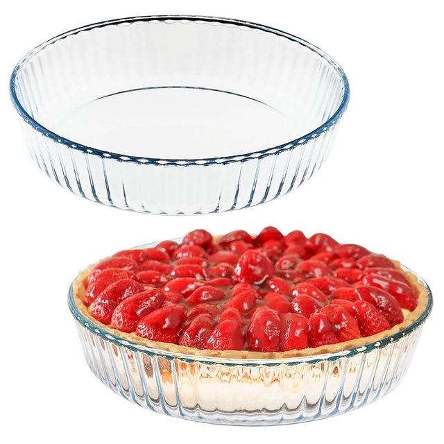 ATRDTO 10 Inch Round Pie Plate Glass Pie Pan for Baking Deep Round Pie Plate Dish Great For Apple, Pumpkin, Holiday Pies,Oven Safe Tray (2)