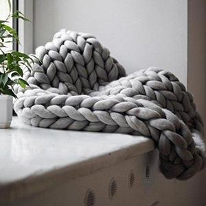 50x60in Chunky KNIT Blanket, Arm Knit Blanket,Merino Wool Blanket,Super Chunky Throw Blanket,Handmad Extreme Knitting Crochet Blanket for Family (Light Grey)