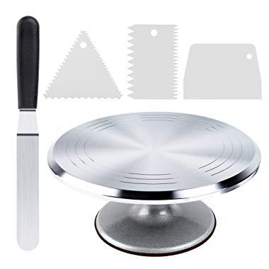 Cake Stand, Ohuhu Aluminium Revolving Cake Turntable 12'' Rotating Cake Decorating Stand with Angled Icing Spatula and Comb Icing Smoother, Baking Cake Decorating Supplies