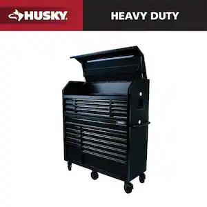 - Husky 56 in. W x 22 in. D Heavy Duty 23-Drawer Combination Rolling Tool Chest and Top Tool Cabinet Set in Matte Black
