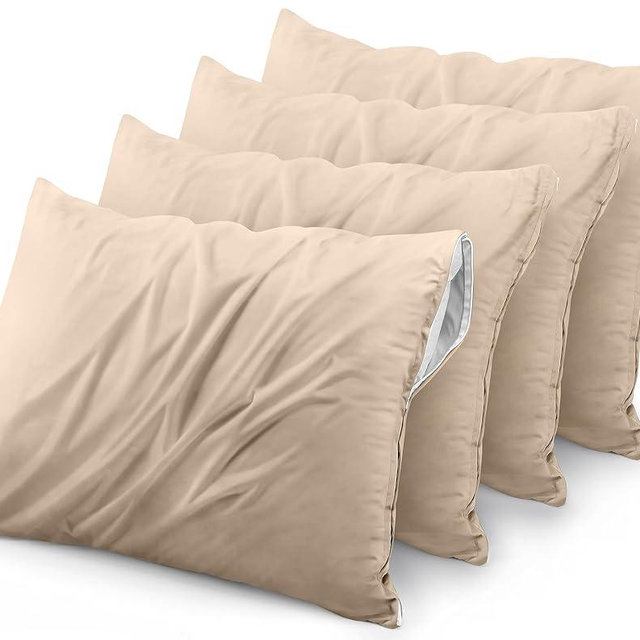 Utopia Bedding 4 Pack Waterproof Pillow Protectors with Zipper Standard Size (Beige), Bed Bug Proof Pillow case Covers, Moisture Wicking Pillow Encasements 20 x 26 Inches