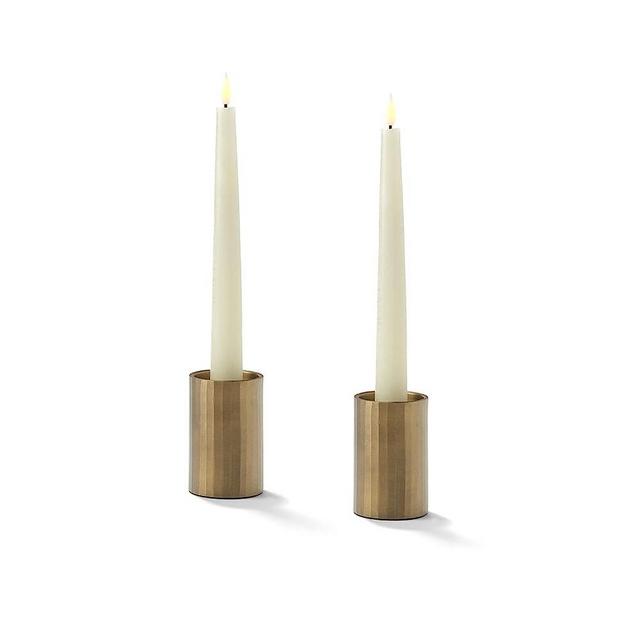 Taper Candle Holders, Set of 2 - Aged Brass Finish, 3 Inch Tall, Fits Standard Tapered Candlestick, Metal Candle Stand for Fall Table Decor/Wedding Centerpiece