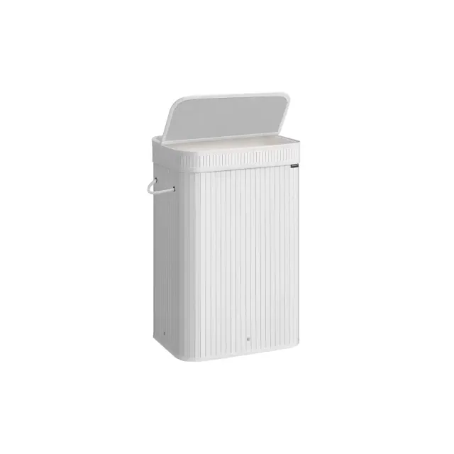 SONGMICS Laundry Hamper with Lid, Bamboo Laundry Basket, Removable Machine Washable Laundry Basket, with Handles, 19-Gallons, Cloud White