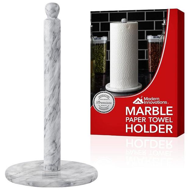 Modern Innovations Marble Paper Towel Holder Countertop Stand in White, for Kitchen and Bathroom, Heavy-Weight, Free-Standing, Fits Standard or Jumbo-Sized Roll