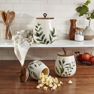 3-Piece Green Leaf Canister Set