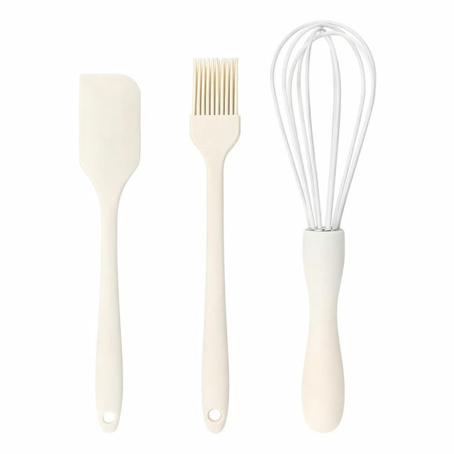 Mini Silicone Baking Utensils Set, 3-Piece Kitchen Tool Set with Spatula, Basting Brush & Whisk, Heat Resistant Non-Stick Cooking Tools for Baking, Mixing, Spreading