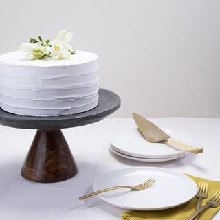 Marble Cake Plate with Wood Base