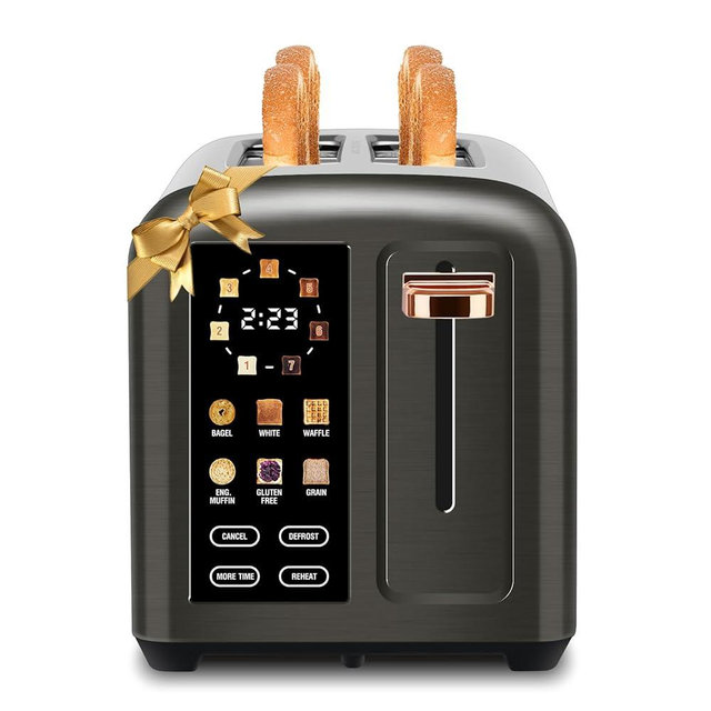 SEEDEEM Toaster 2 Slice with Touch Screen, Faster Heating Speed, 7 Shade Setting, 6 Bread Type, 1.5”Wide Slots Toaster, Removable Crumb Tray, 1350W, Dark Metallic