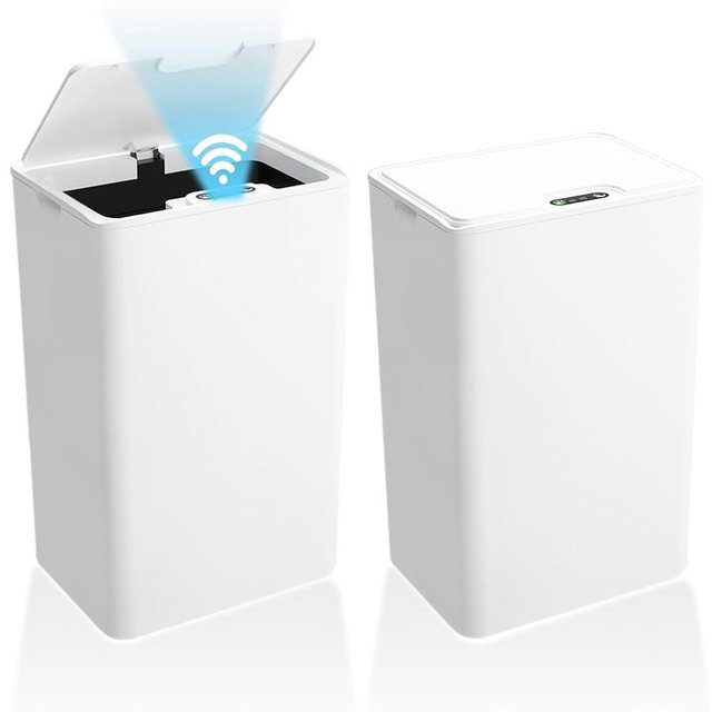 jinligogo 2Pack Bathroom Small Trash Can with Lid, 4 Gallon Touchless Automatic Garbage Can Slim Waterproof Motion Sensor Smart Trash Bin for Bedroom, Office, Living Room