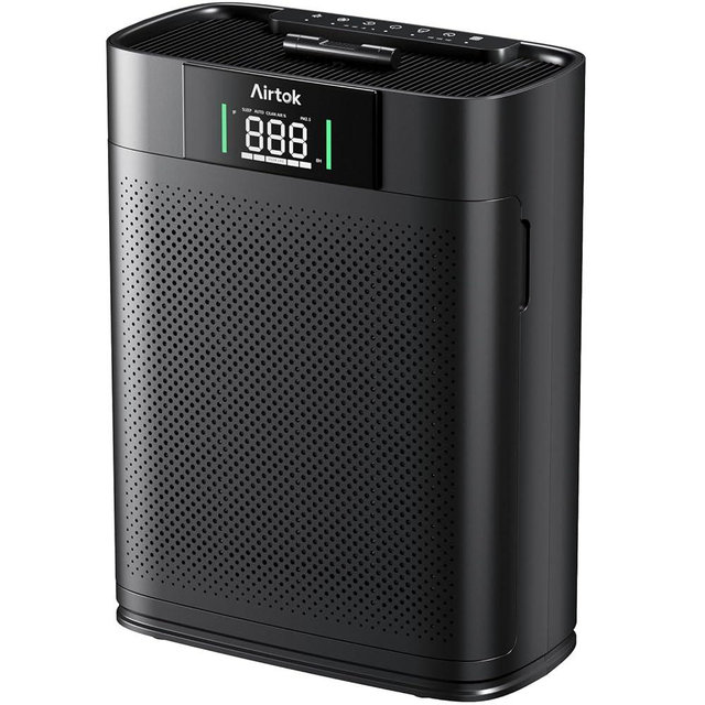 AIRTOK Air Purifiers for Home Large Room Up to 1300 Ft², with Air Quality Monitor PM2.5、HEPA Sleep Mode、Aromatherapy for Allergies, Pet Hair, Pollen in Bedroom, AP2301, Black