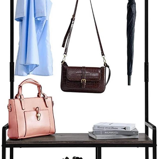 Mr IRONSTONE Coat Rack Shoe Bench, 3-in-1 Hall Tree Entryway Storage Shelf Coat Rack Stand with Hanging Bar and 9 Hooks Easy Assembly (Granite Grey)