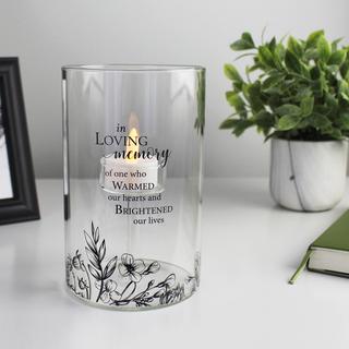 "In Loving Memory" Floral Glass LED Candle Holder with Sympathy Verse