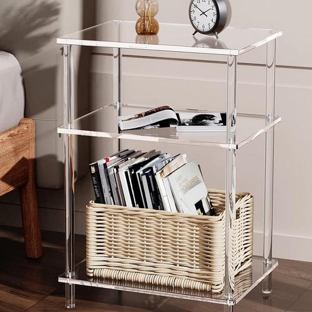Acrylic Side Table Clear 3-Tier End Table for Living Room, Office, Hallway, Bedroom Small Bedside Table