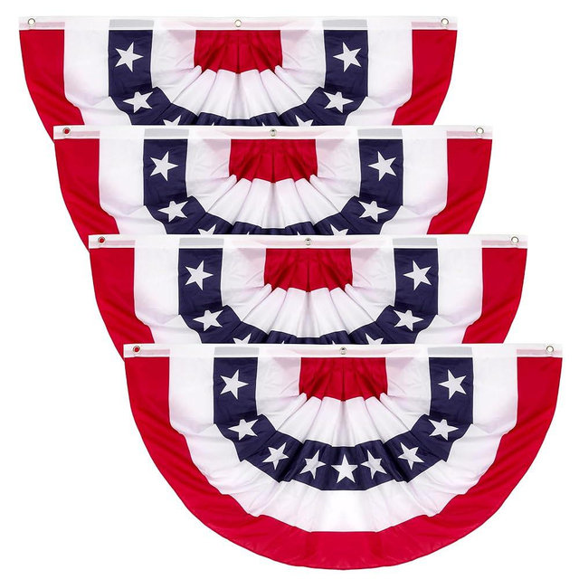 2 × 4 FT 4th of July Decorations, 4 PCS American Pleated Fan Flag, Patriotic Fourth of July Banner, Red White and Blue USA Flag Bunting for Memorial Day Independence Day Parade Outdoor Decor