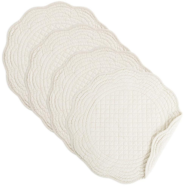 HOMBYS Quilted Placemats Set of 4 Washable Round Placemats for Kitchen Table-100% Cotton Fabric Round Table Mats, (Flax)