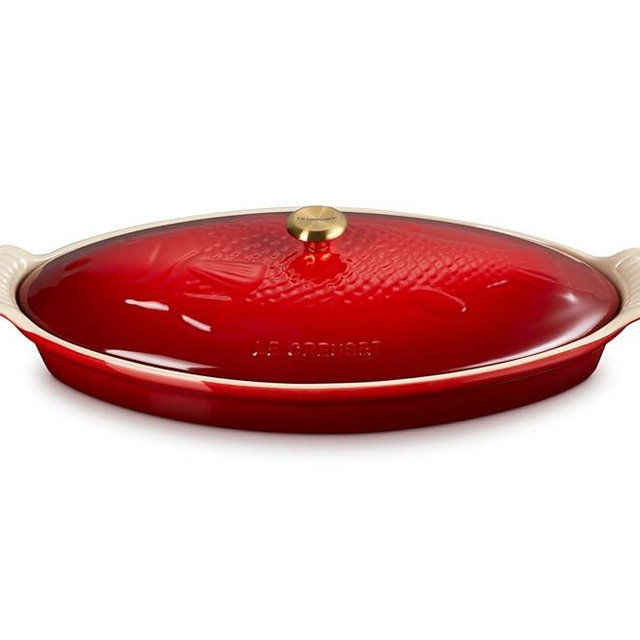 Le Creuset Stoneware Heritage Fish Baker, 1.7 qt., Cerise