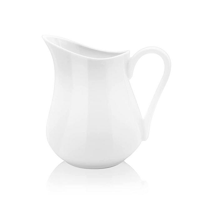 Nucookery 12 Oz Classic White Fine Porcelain Creamer with Handle, Creamer Pitcher For Sauces Salad Coffee Milk More, Microwave & Freezer Safe (12-Ounce, Set/1)