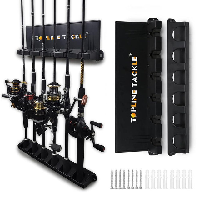 2 Set Vertical Fishing Rod Holders for Garage, Topline Tackle Wall Mounted Fishing Pole Holders, Fishing Rod Rack for Storage 12 Rods