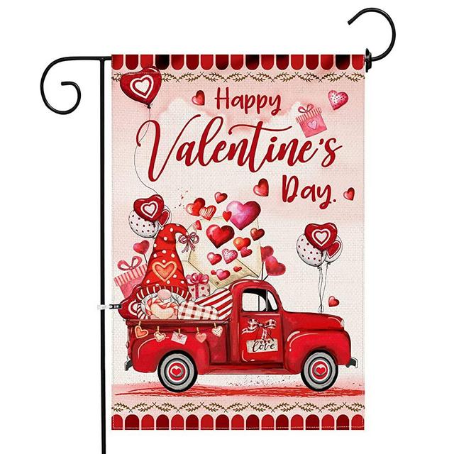 Pinata Valentines Day Garden Flag 12x18 Double Sided, Red Truck Valentines Day Flag for Outside, Happy Valentines Day Yard Flags, Holiday Banner Valentines Day Outdoor Flag Decoration