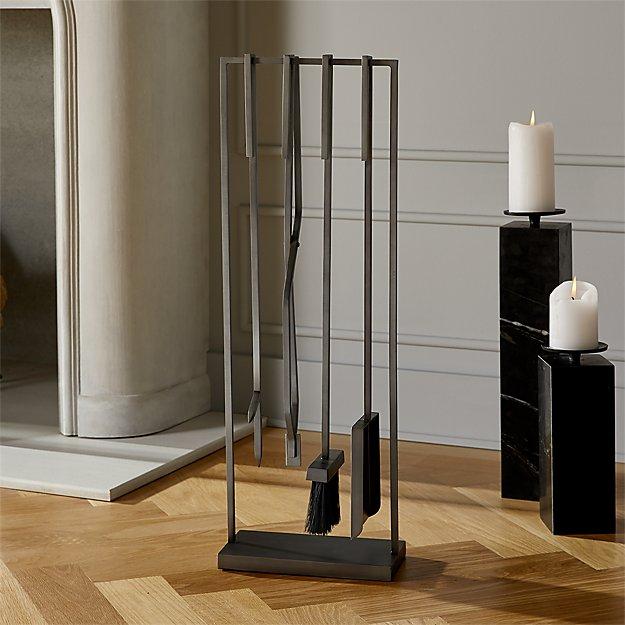 4-Piece Bend Raw Steel Standing Fireplace Tool Set