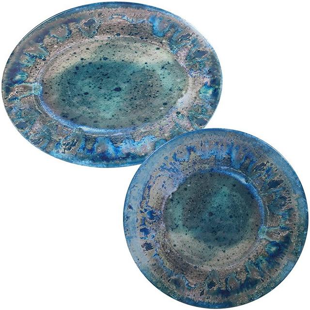 Certified International Radiance Teal 2- piece Melamine Platter, Set, Multicolored