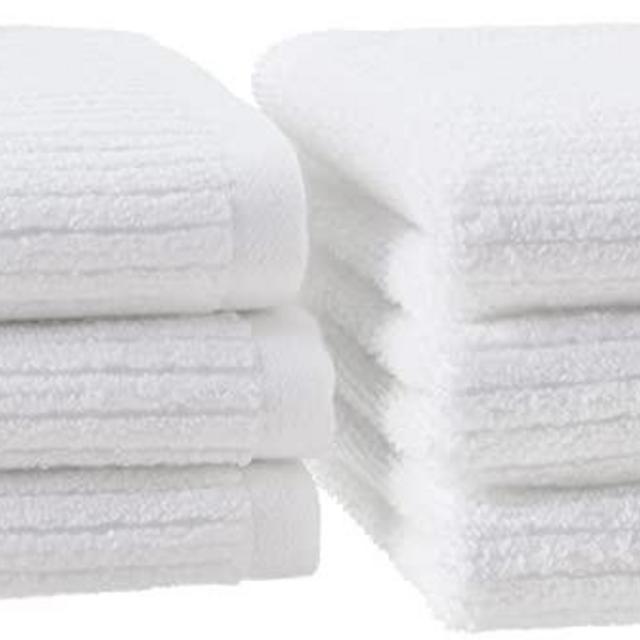 Amazon Aware 100% Organic Cotton Ribbed Bath Towels - Washcloths, 6-Pack, White