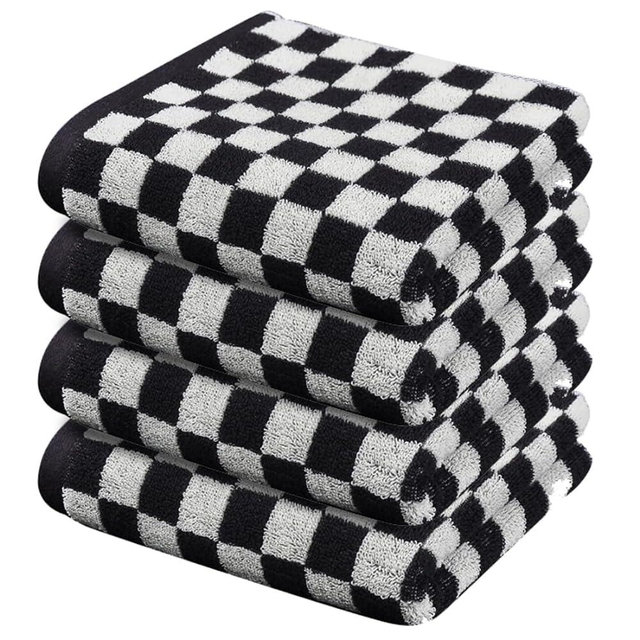 YXWXY Hand Towel 14"X30" Set of 4 Black-White Face Towels for Bathroom, Face, Kitchen, Gym and Spa 100% Cotton Soft Absorbent Cute Towels for Bohemian Rustic Farmhouse Decor