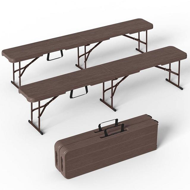 VSOAEIL 6 Foot Folding Bench, Portable Plastic Folding Bench Seat, Foldable Seat for Indoor Outdoor Picnic Camping Dining, Soccer Garden Multipurpose Entertaining Activities,2 Pack, Brown