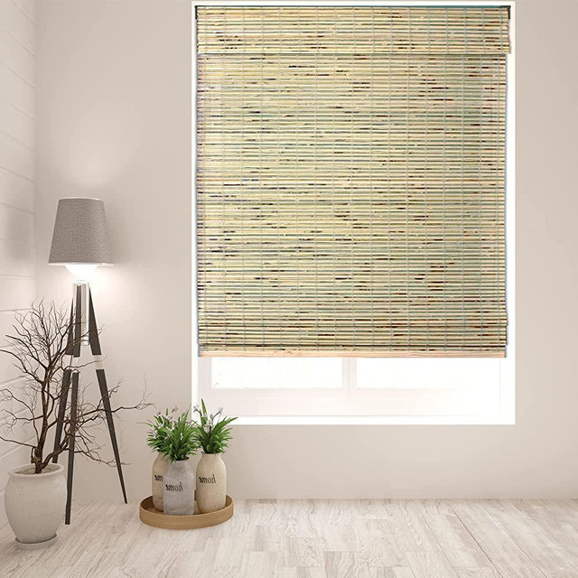 Arlo Blinds Cordless Petite Rustique Bamboo Roman Shades Light Filtering Window Blinds - Size: 35" W x 74" H