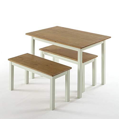 Zinus Becky Farmhouse Dining Table with Two Benches / 3 piece set