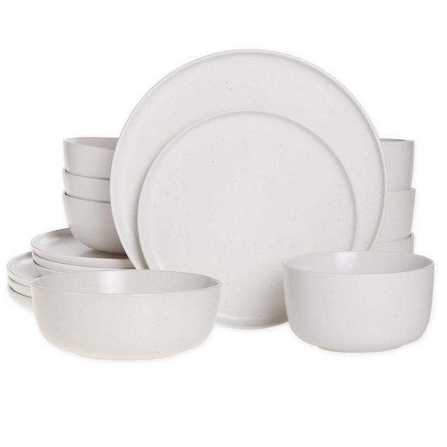 Gibson Mio 16 Piece Stoneware Dinnerware Set in Sea Salt With Reactive Glaze