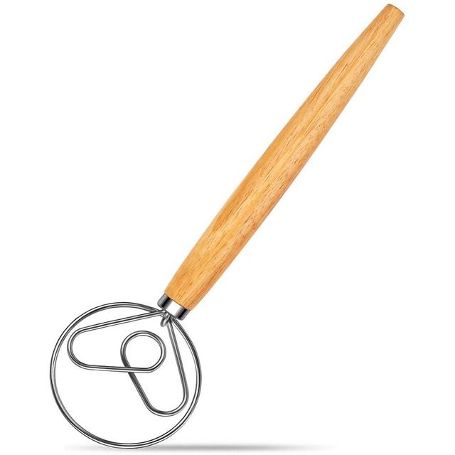 Agttete Danish Dough Whisk Stainless Steel Dough Whisk Dutch Bread Dough Hand Mixer Wooden Handle Kitchen Baking Tools Bread Making Tools and Supplies