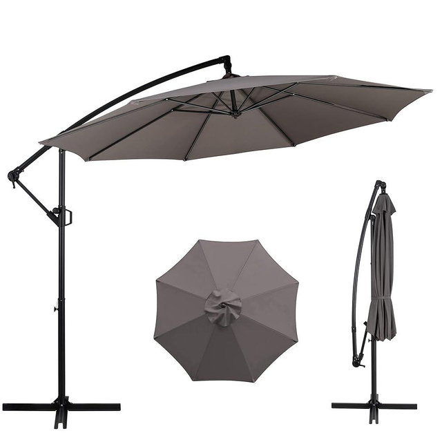 Shintenchi Patio Offset Umbrella w/Easy Tilt Adjustment,Crank and Cross Base, Outdoor Cantilever Hanging Umbrella with 8 Ribs, 95% UV protection and Waterproof Canopy, Dark Gray