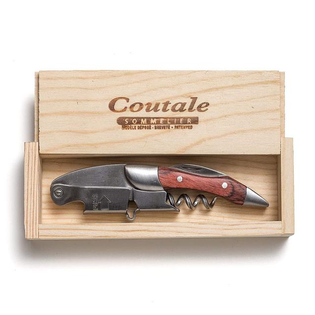 Prestige Waiters Corkscrew By Coutale Sommelier - Rosewood - Handmade and Sustainable Pinewood Crate - French Patented Spring-Loaded Double Lever Wine Bottle Opener for Bartenders and Gifts