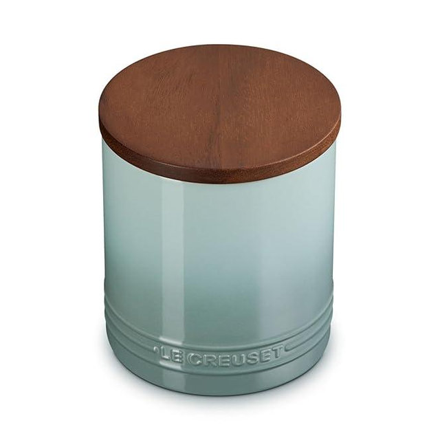 Le Creuset Signature Salt Cellar and Storage Canister with Wood Lid, 1.2 qt., Sea Salt
