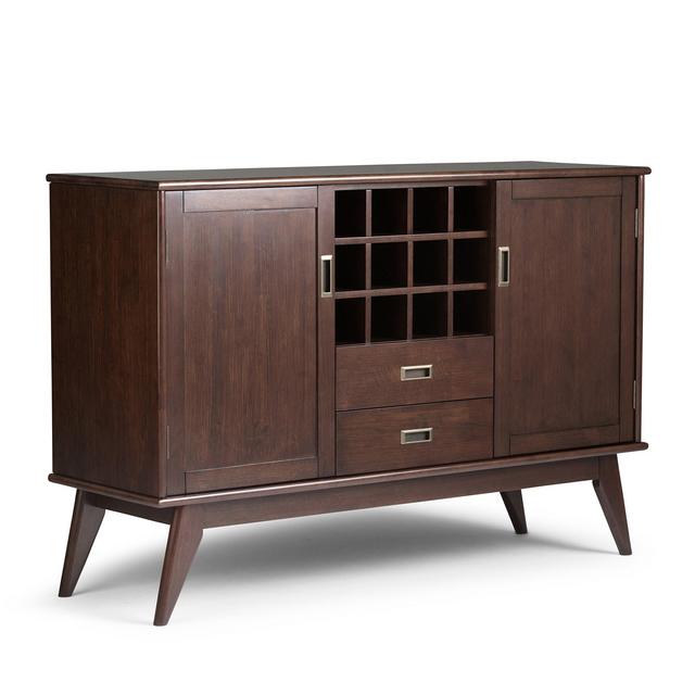 Simpli Home Draper Mid Century Sideboard Buffet & Wine Rack, Medium, Auburn Brown