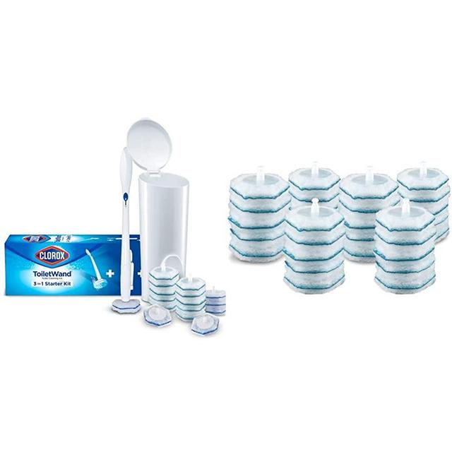 Clorox ToiletWand Disposable Toilet Cleaning System (ToiletWand, Storage Caddy and 16 Refill Heads) and ToiletWand Disinfecting Refills, Rainforest Rush (30 Count) Bundle